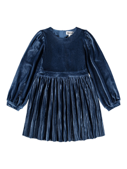 Molo Kids' Cyrilli Velour Long Sleeved Dress, Mystic Blue, Mystic Blue