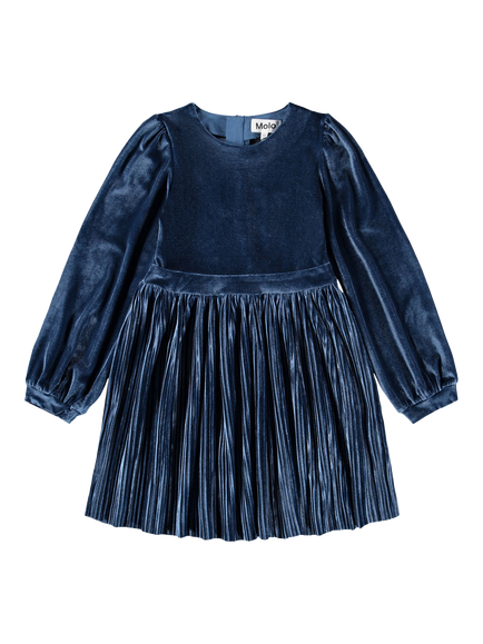 Molo Kids' Cyrilli Velour Long Sleeved Dress, Mystic Blue, Mystic Blue