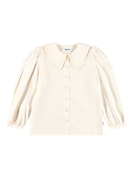 Molo Kids' Robbin Volume Sleeve Peter Pan Shirt, Buttercream, Buttercream