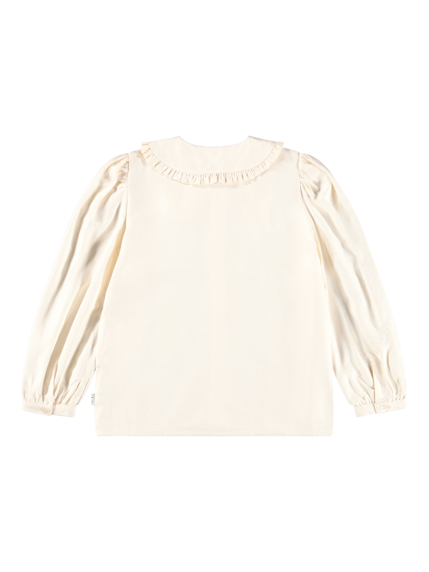 Product image 2 of 4, which shows Molo Kids' Robbin Volume Sleeve Peter Pan Shirt, Buttercream, 3-4 years