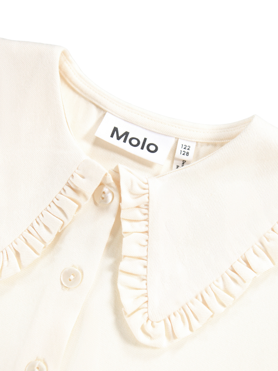 Product image 3 of 4, which shows Molo Kids' Robbin Volume Sleeve Peter Pan Shirt, Buttercream, 3-4 years