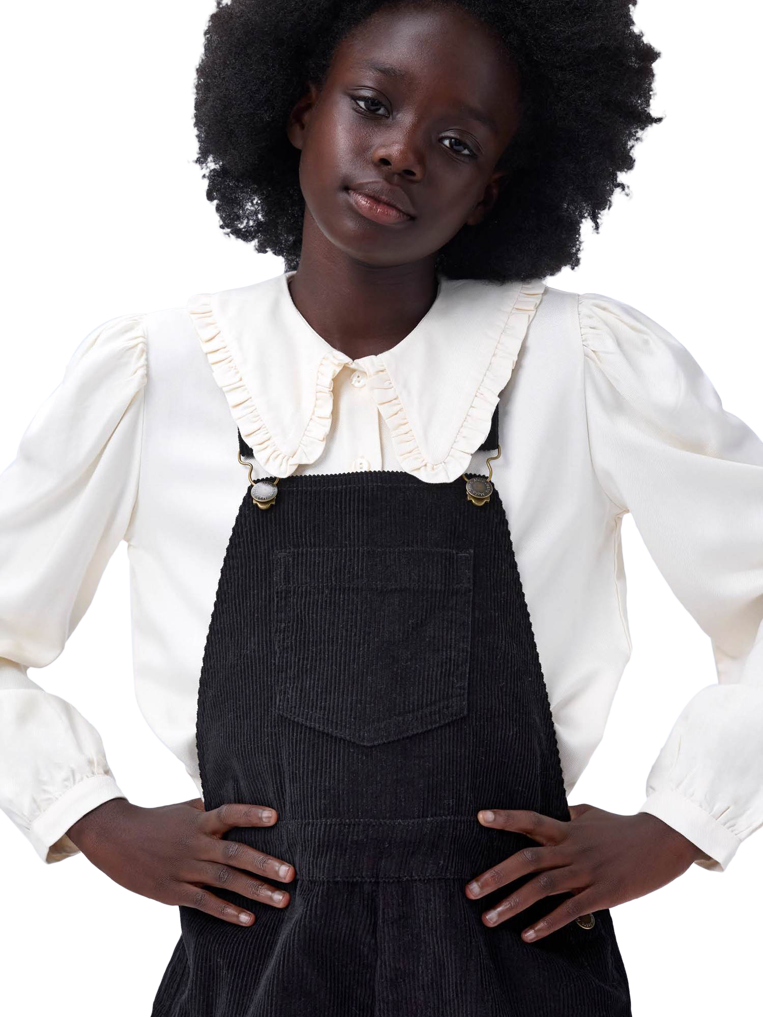 Product image 4 of 4, which shows Molo Kids' Robbin Volume Sleeve Peter Pan Shirt, Buttercream, 3-4 years