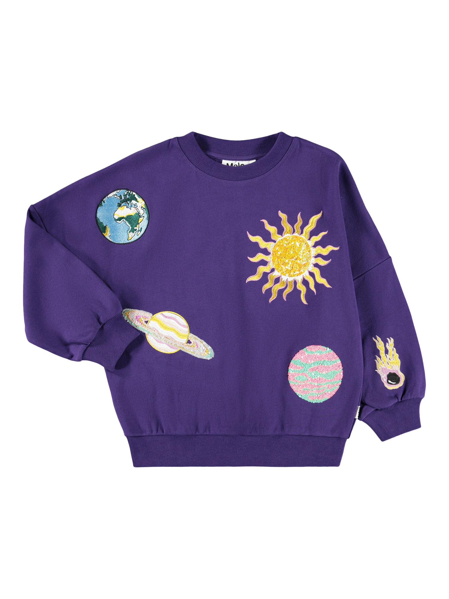 Product image 1 of 2, which shows Molo Kids' Marika Relaxed Embroidered Sweatshirt, Sparkle Space, 4 years