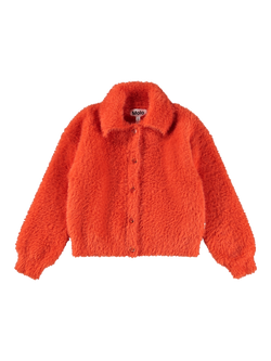 Molo Kids' Gwen Faux Fur Long Sleeved Cardigan, Rising Sun, Rising Sun