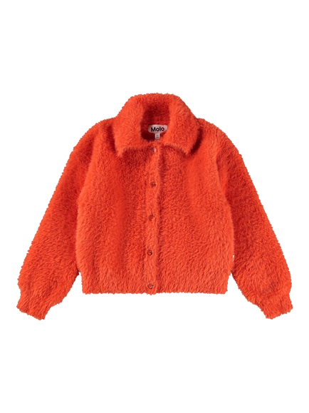 Molo Kids' Gwen Faux Fur Long Sleeved Cardigan, Rising Sun, Rising Sun