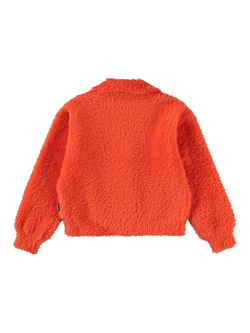 Molo Kids' Gwen Faux Fur Long Sleeved Cardigan, Rising Sun - view 2, Rising Sun