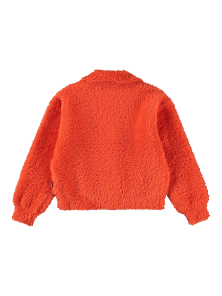 Molo Kids' Gwen Faux Fur Long Sleeved Cardigan, Rising Sun - view 2, Rising Sun