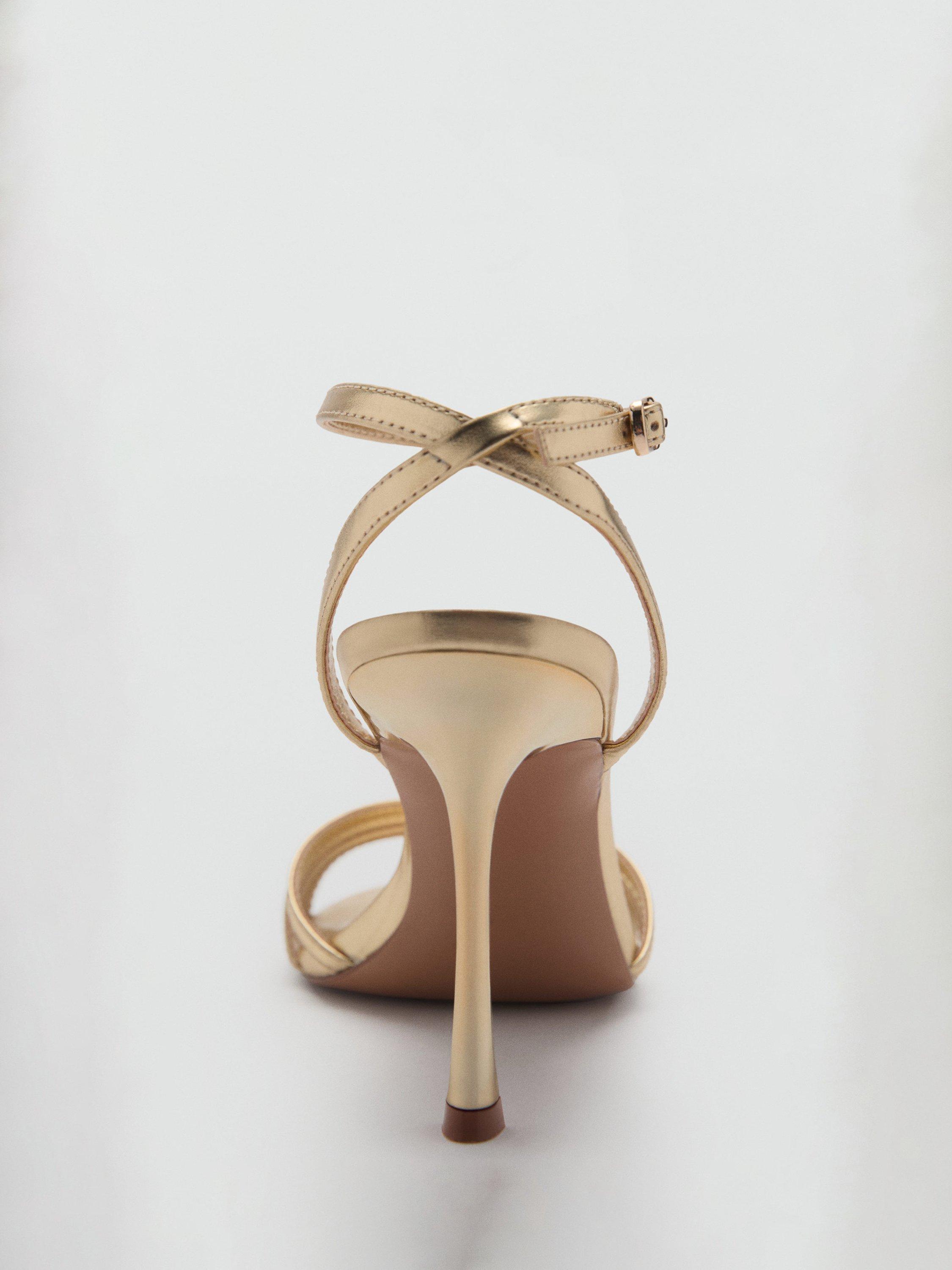 Product image 4 of 6, which shows Mango Nota Stiletto Heel Strappy Sandals, Gold, 2