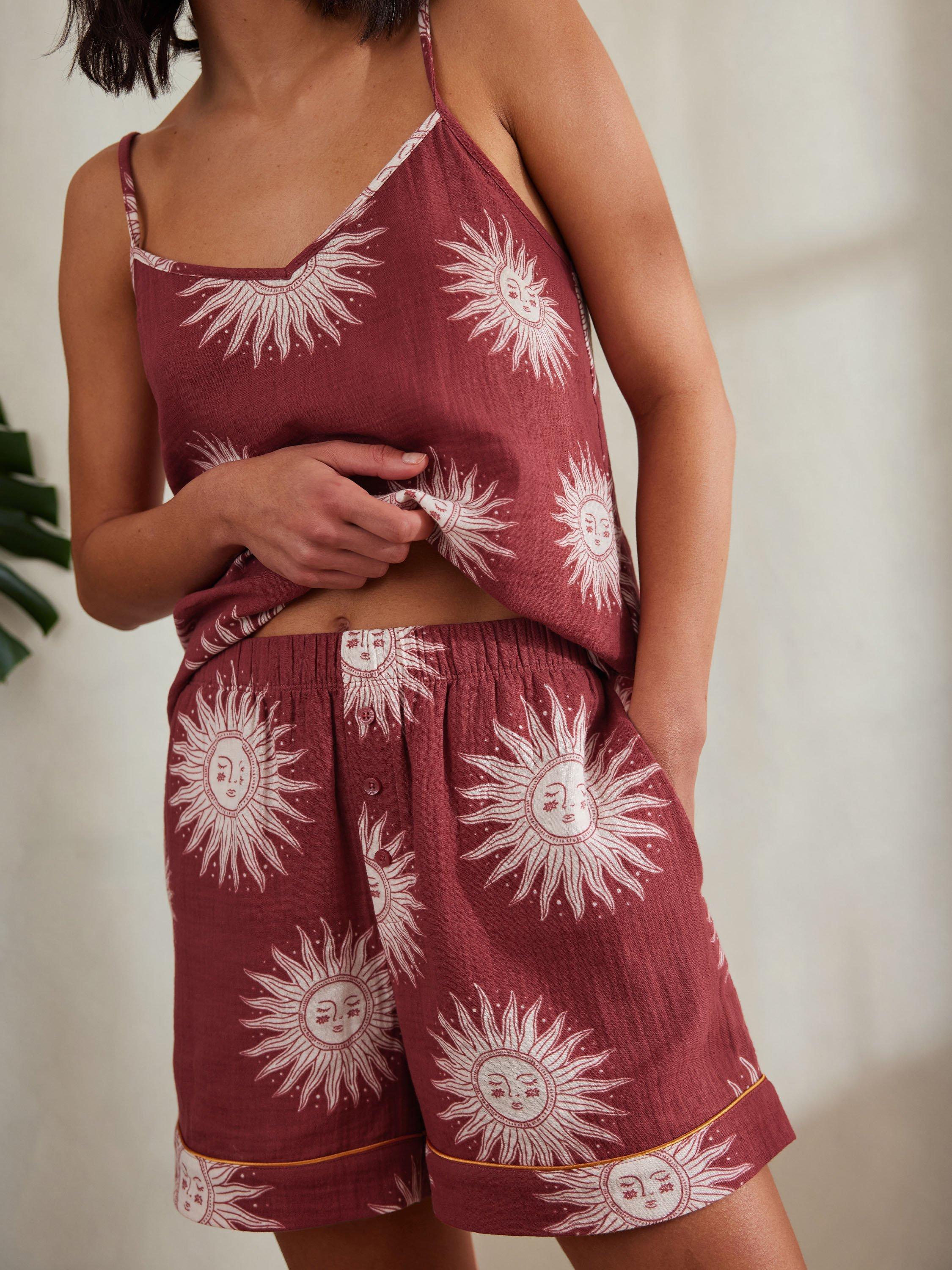 Product image 3 of 5, which shows Chelsea Peers Bohemian Sun Cheesecloth Cotton Pyjama Set, Red, 6