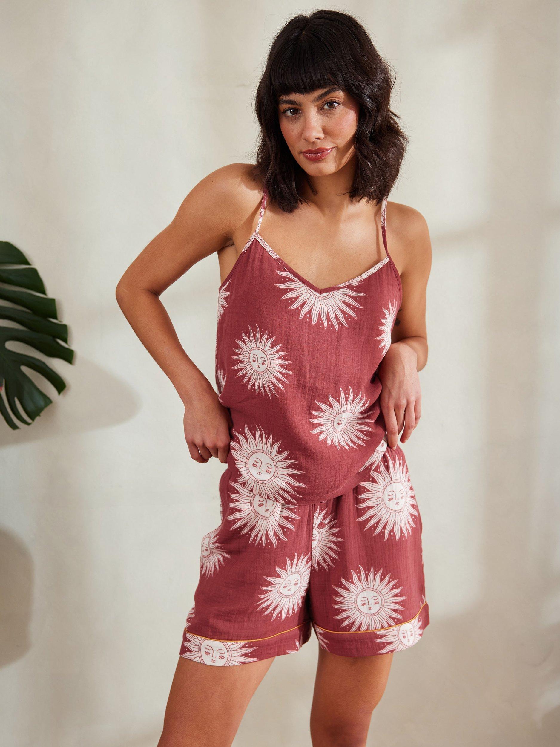 Product image 5 of 5, which shows Chelsea Peers Bohemian Sun Cheesecloth Cotton Pyjama Set, Red, 6
