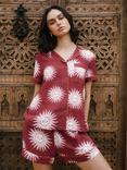 Chelsea Peers Bohemian Sun Cheesecloth Cotton Shorty Pyjama Set, Red