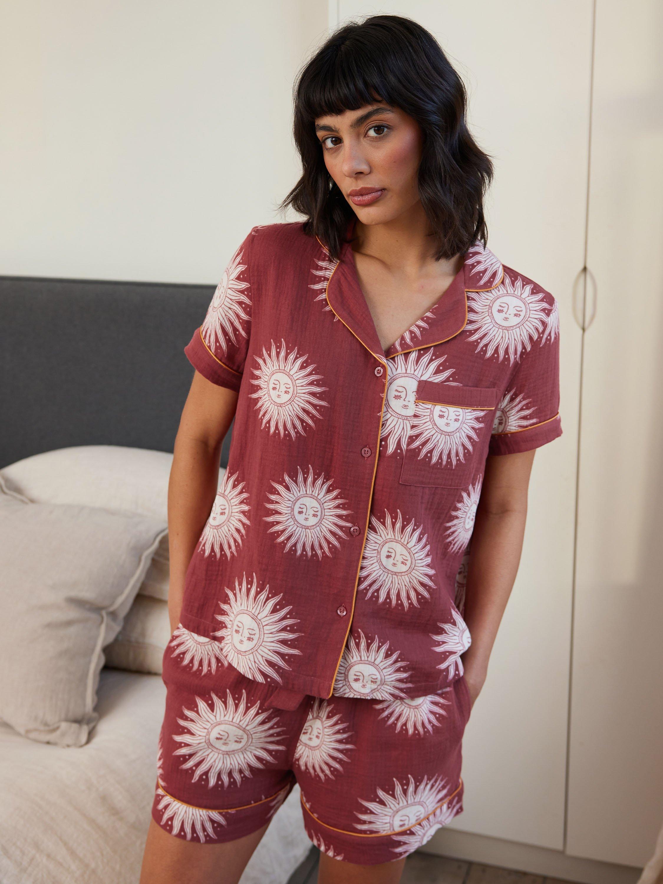 Product image 5 of 5, which shows Chelsea Peers Bohemian Sun Cheesecloth Cotton Shorty Pyjama Set, Red, 6