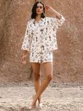 Chelsea Peers Desert Wolf Organic Cotton Rich Shorty Pyjama Set, Off White