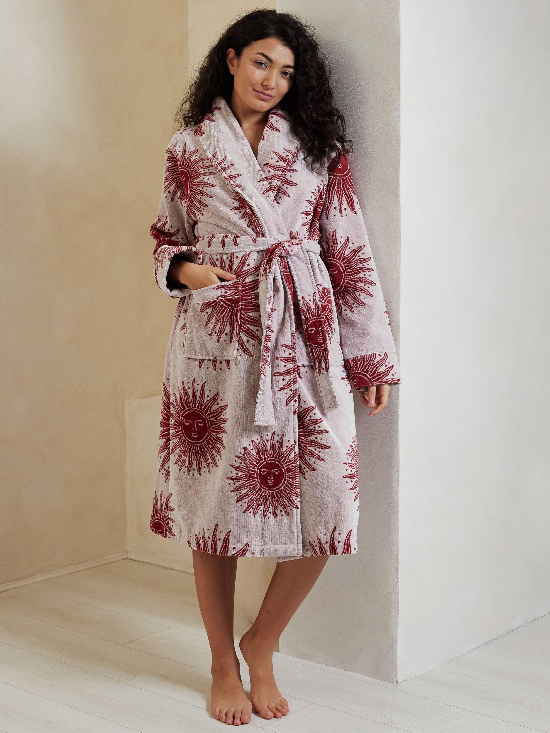 Product image 1 of 4, which shows Chelsea Peers Bohemian Sun Towelling Dressing Gown, Red, 6-8