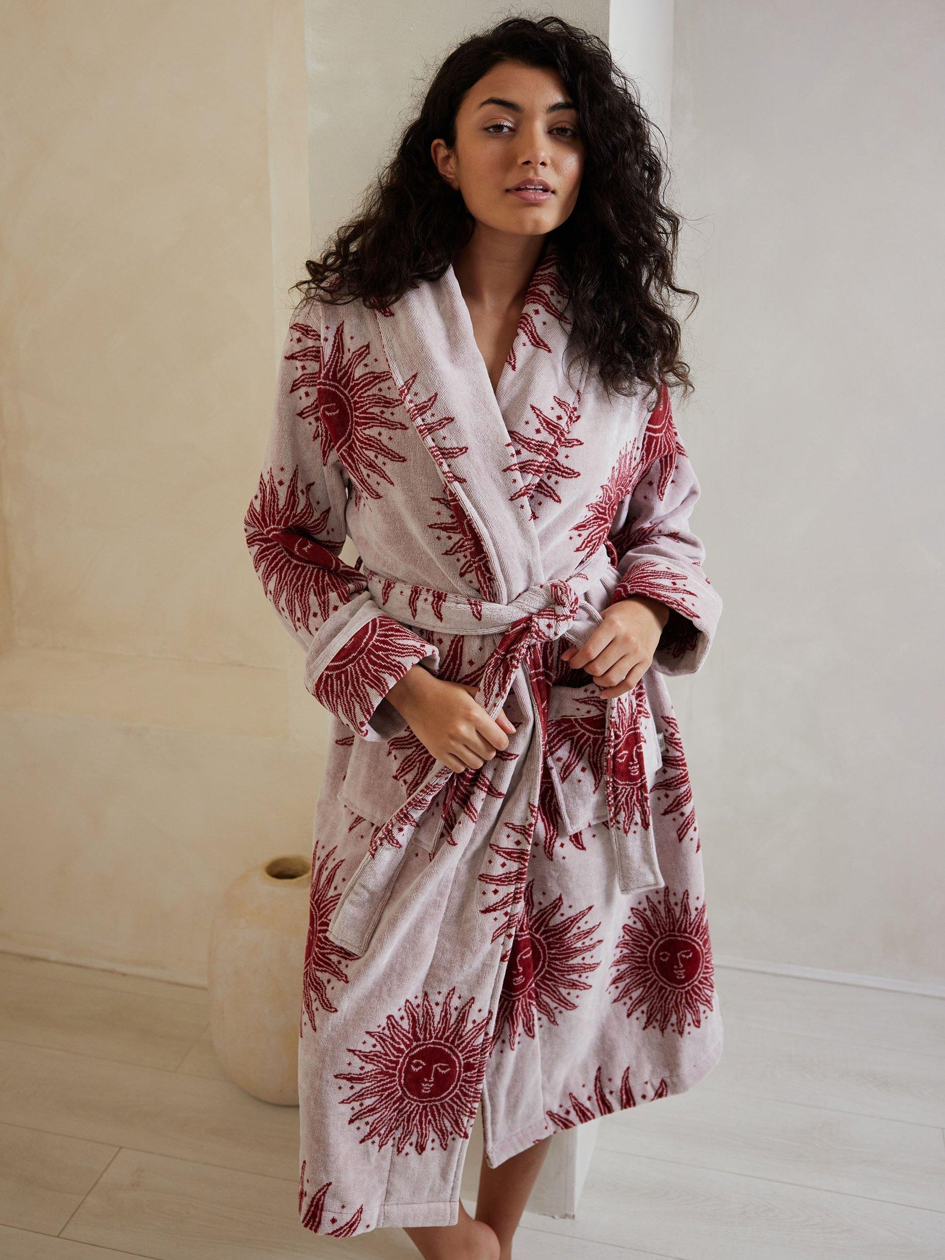 Product image 4 of 4, which shows Chelsea Peers Bohemian Sun Towelling Dressing Gown, Red, 6-8