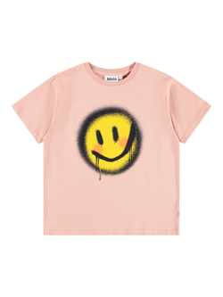 Molo Kids' Riley Cotton Loose Fit Face Print T-Shirt, Blushing, Blushing
