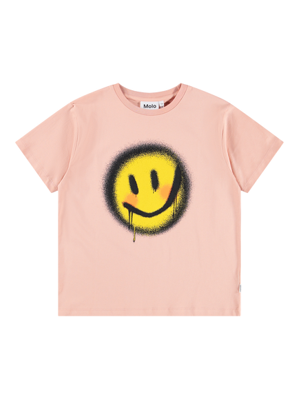 Molo Kids' Riley Cotton Loose Fit Face Print T-Shirt, Blushing, Blushing