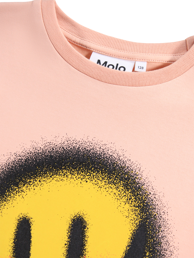 Product image 3 of 4, which shows Molo Kids' Riley Cotton Loose Fit Face Print T-Shirt, Blushing, 4 years