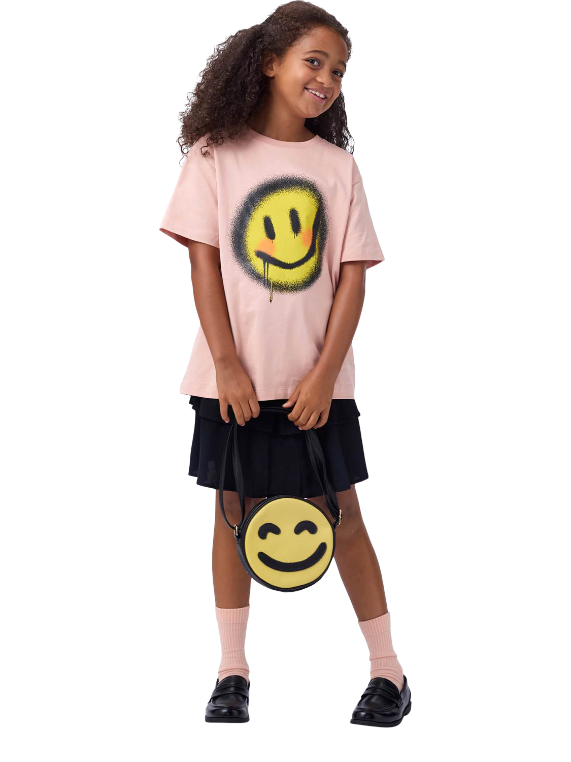 Product image 4 of 4, which shows Molo Kids' Riley Cotton Loose Fit Face Print T-Shirt, Blushing, 4 years