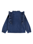 Molo Kids' Raphaella Denim Mandarin Ruffle Shirt, Washed Blue