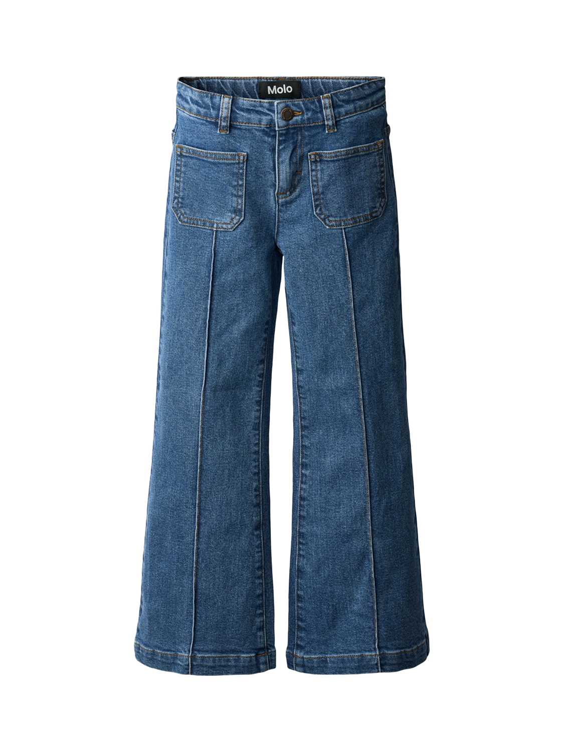 Product image 1 of 6, which shows Molo Kids' Adina Cotton Flared Trousers, Washed Vintage, 4 years