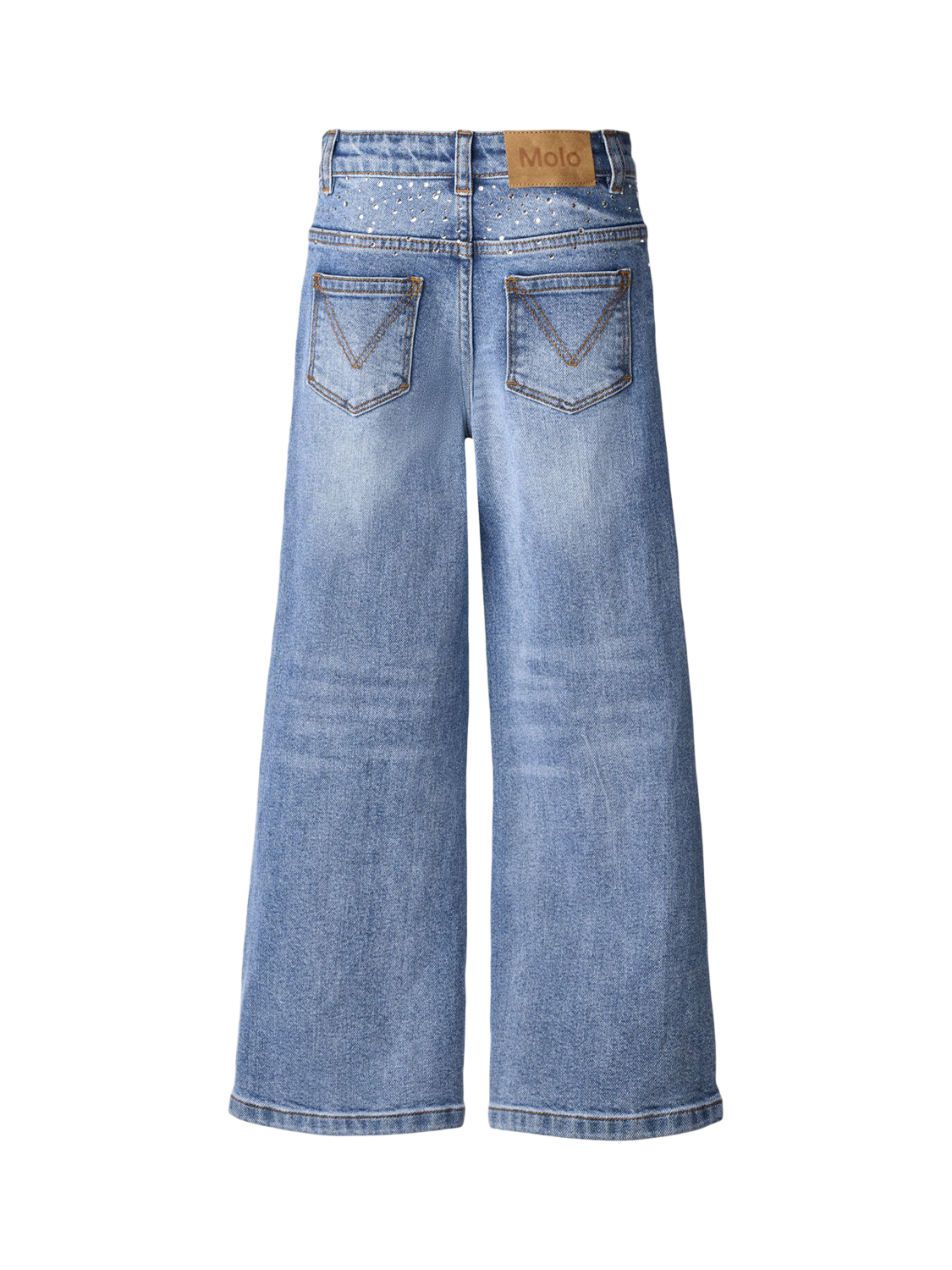 Product image 2 of 5, which shows Molo Kids' Asta Wide Leg Jeans, Rhinestone Denim, 4 years