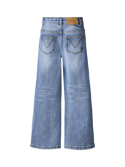 Molo Kids' Asta Wide Leg Jeans, Rhinestone Denim - view 2, Rhinestone Denim