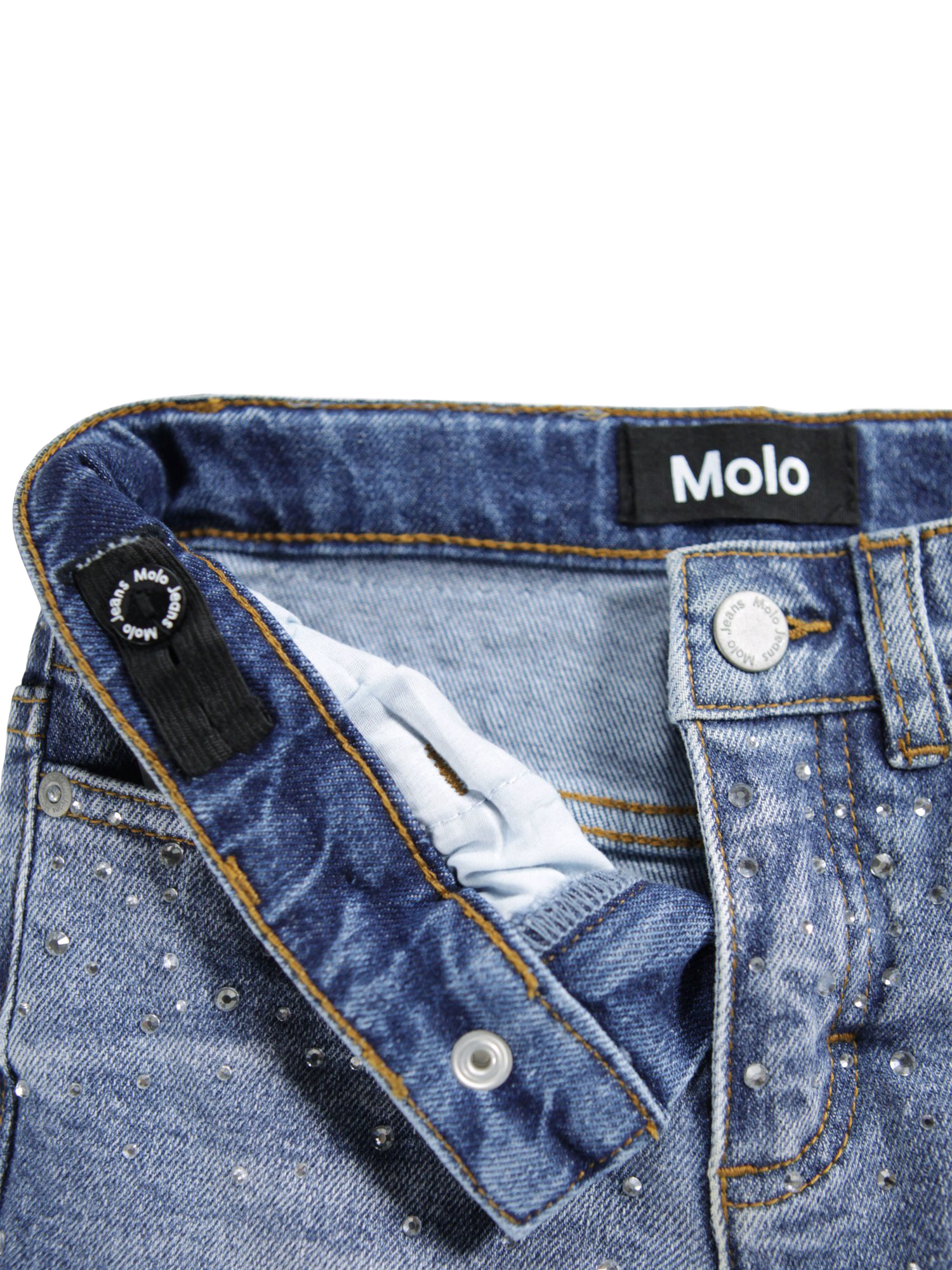 Product image 4 of 5, which shows Molo Kids' Asta Wide Leg Jeans, Rhinestone Denim, 4 years