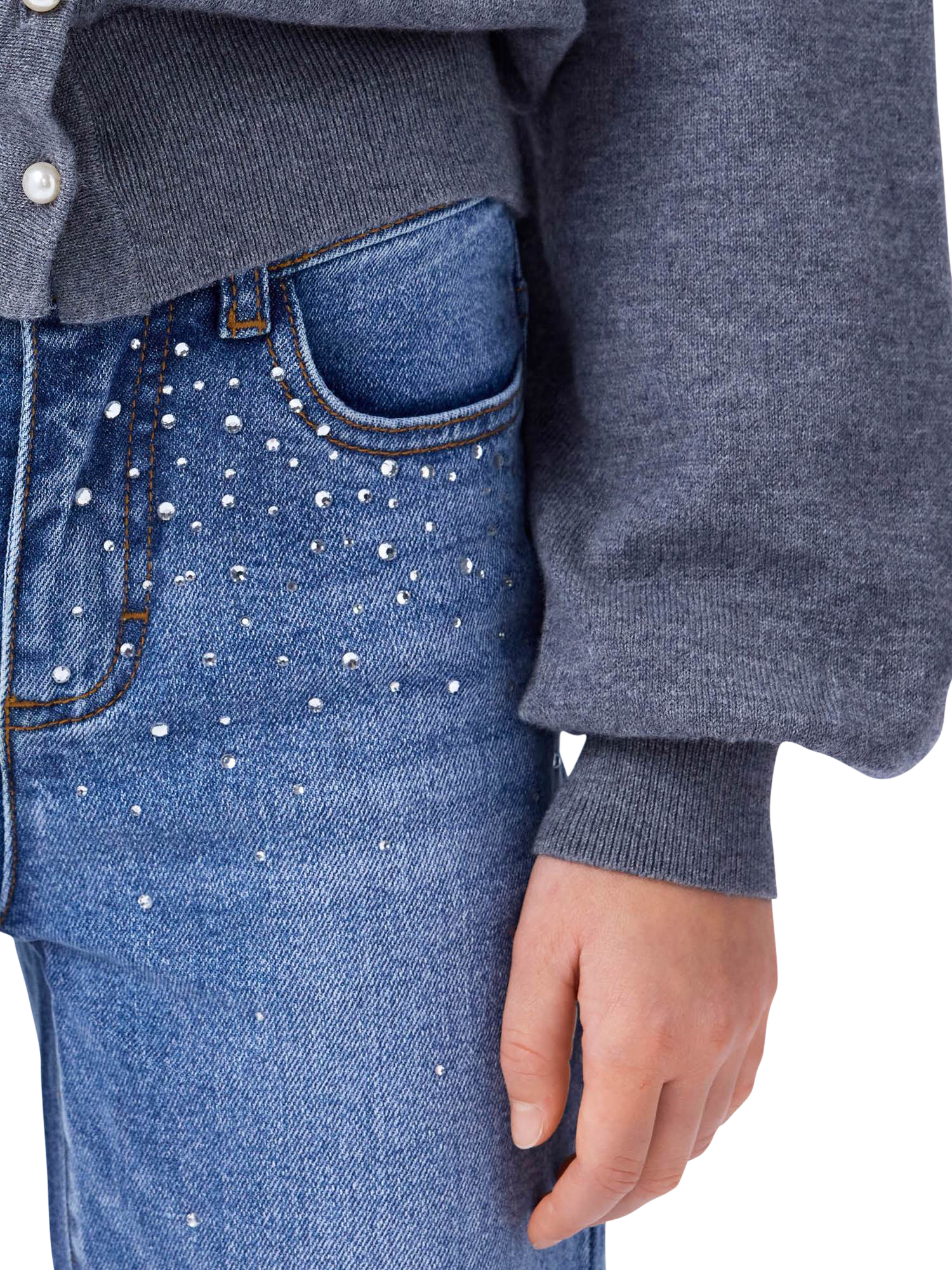 Product image 5 of 5, which shows Molo Kids' Asta Wide Leg Jeans, Rhinestone Denim, 4 years
