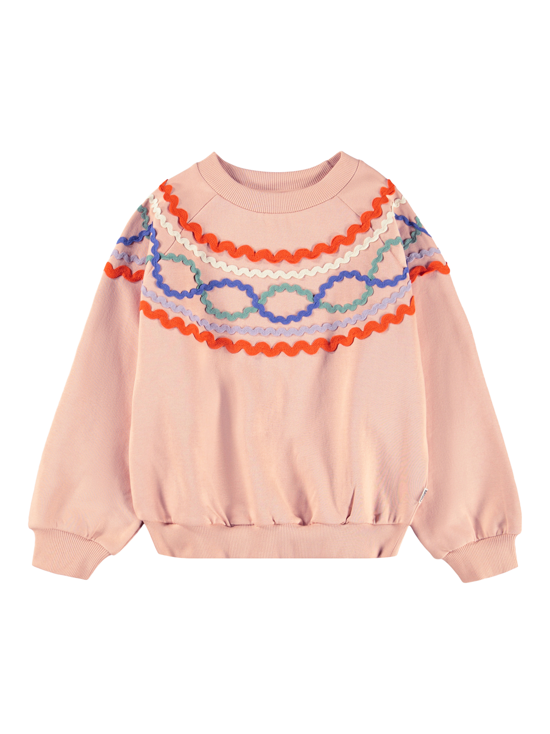 Product image 1 of 3, which shows Molo Kids' Marilyn Cotton Raglan Sleeve Ribbon Sweatshirt, Rose Cloud, 4 years