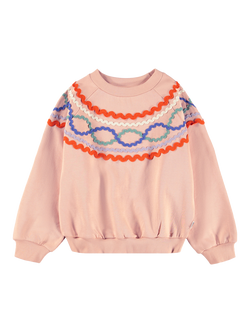 Molo Kids' Marilyn Cotton Raglan Sleeve Ribbon Sweatshirt, Rose Cloud, Rose Cloud