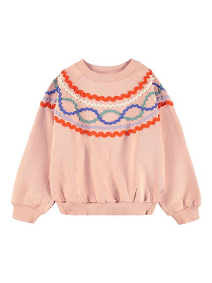 Molo Kids' Marilyn Cotton Raglan Sleeve Ribbon Sweatshirt, Rose Cloud, Rose Cloud