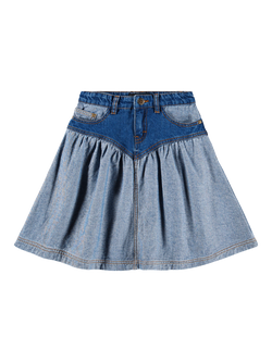 Molo Kids' Becca Panelled Skirt, Two Sided Denim, Two Sided Denim