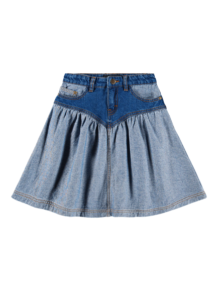 Molo Kids' Becca Panelled Skirt, Two Sided Denim, Two Sided Denim
