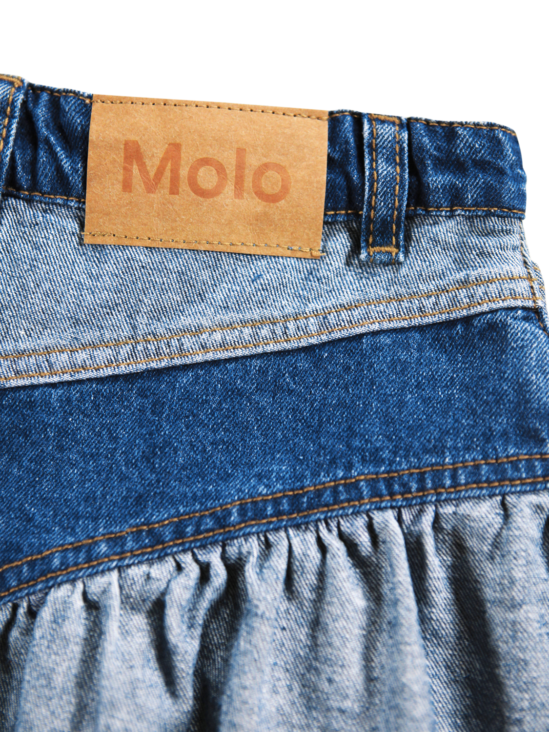Product image 3 of 4, which shows Molo Kids' Becca Panelled Skirt, Two Sided Denim, 3-4 years