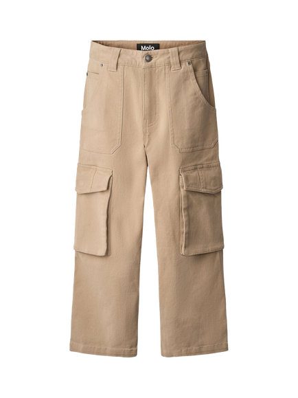Molo Kids' Alter Cotton Twill Cargo Trousers, Drift Wood, Drift Wood