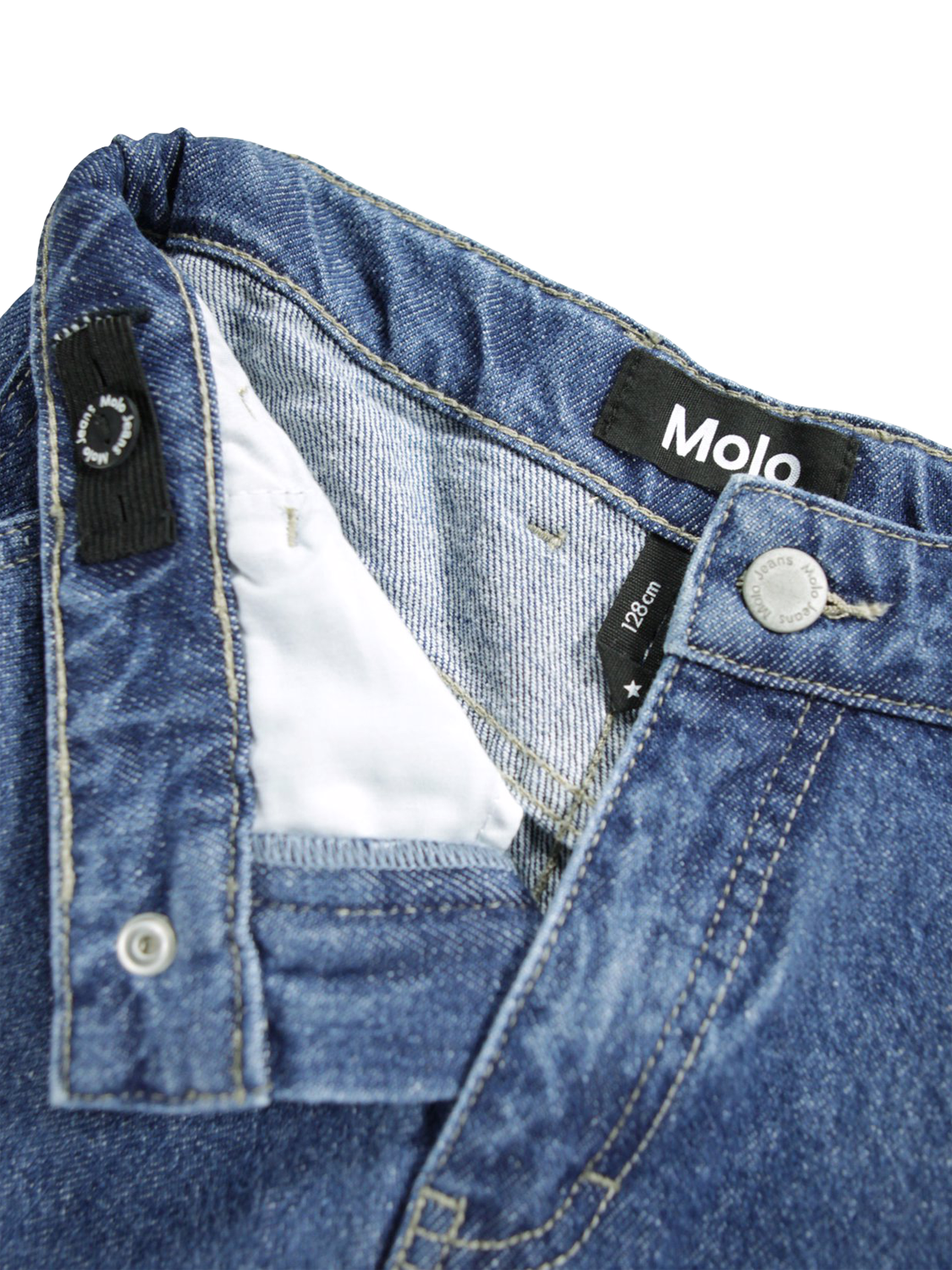 Product image 3 of 5, which shows Molo Kids' Archer Jeans, Soft Blue, 4 years