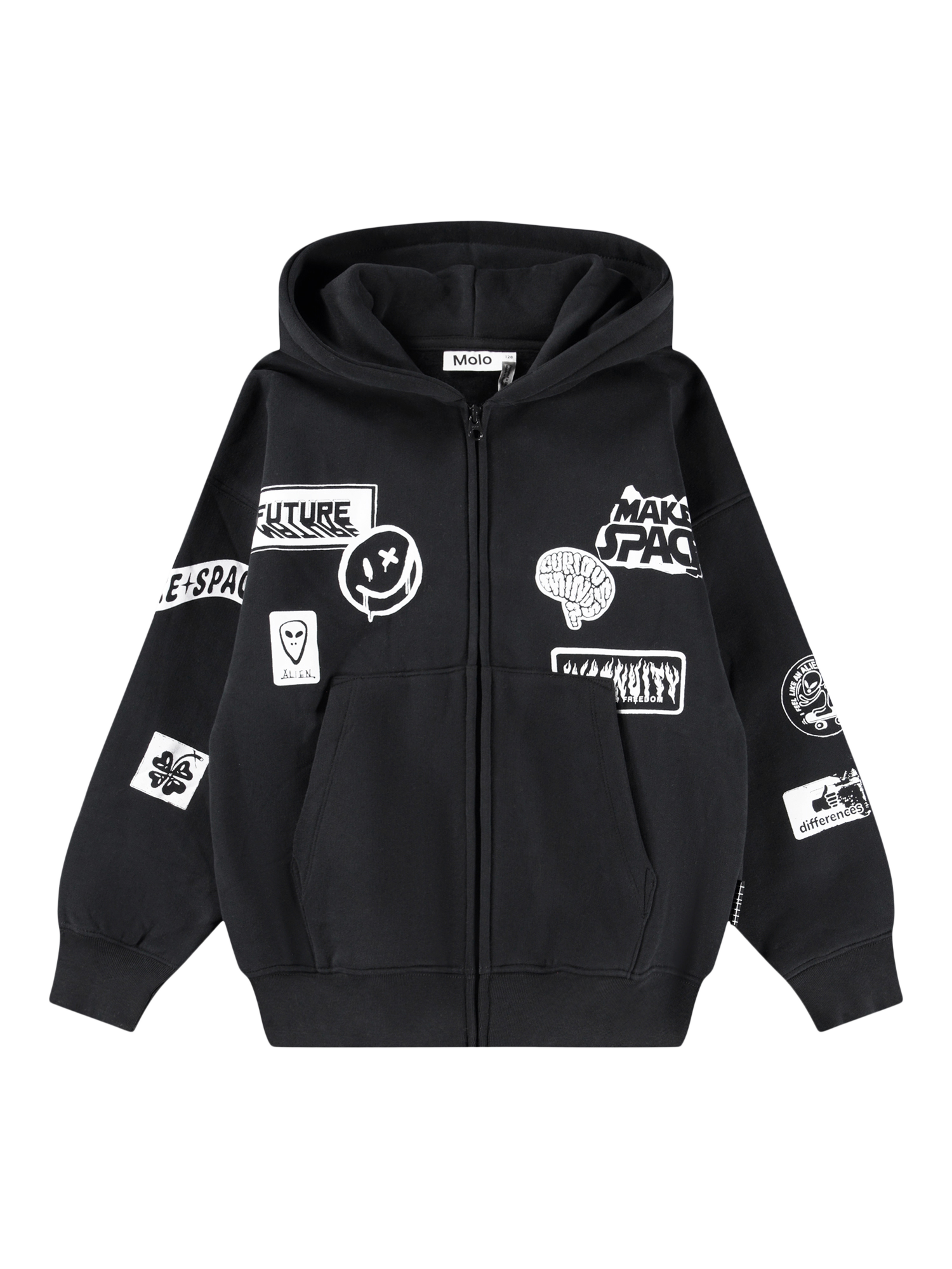Product image 1 of 5, which shows Molo Kids' Marley Cotton Blend Graphic Print Hoodie, Black, 4 years