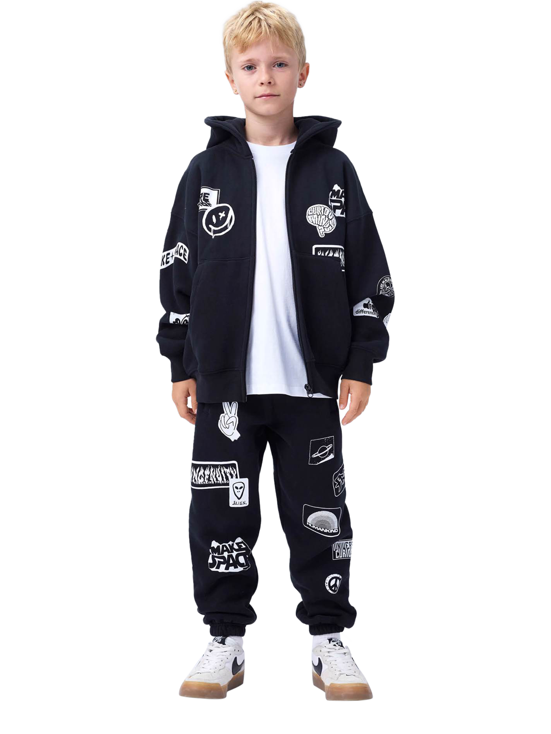 Product image 5 of 5, which shows Molo Kids' Marley Cotton Blend Graphic Print Hoodie, Black, 4 years