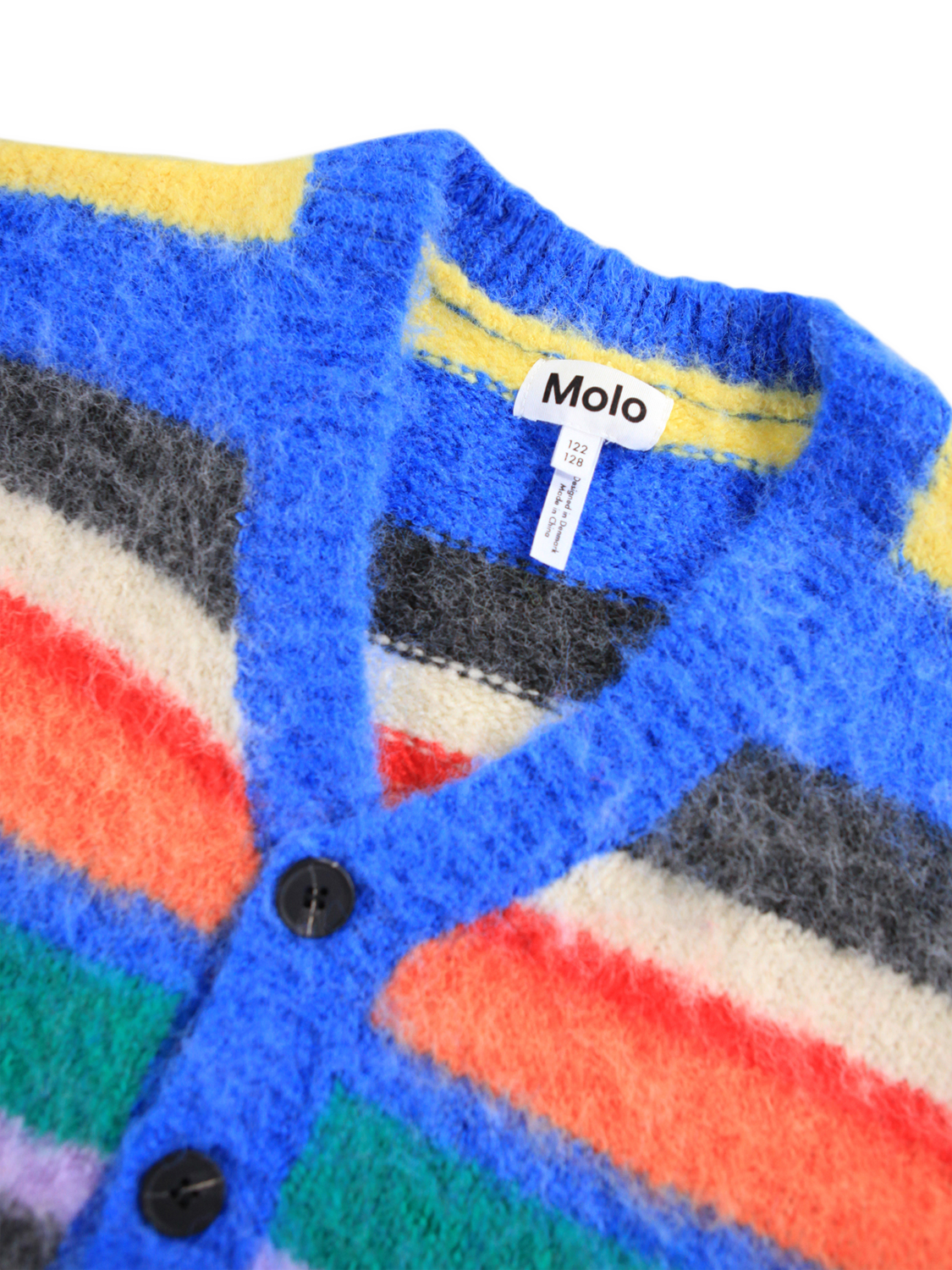 Product image 3 of 6, which shows Molo Kids' Brutus Cardigan, Fuzzy Stripe, 3-4 years