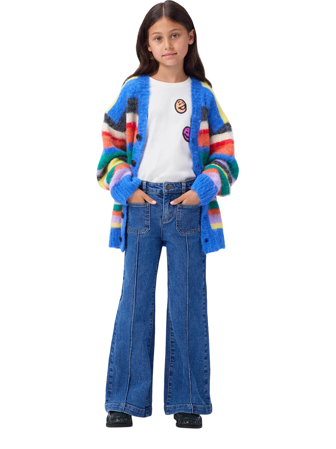 Product image 6 of 6, which shows Molo Kids' Brutus Cardigan, Fuzzy Stripe, 3-4 years