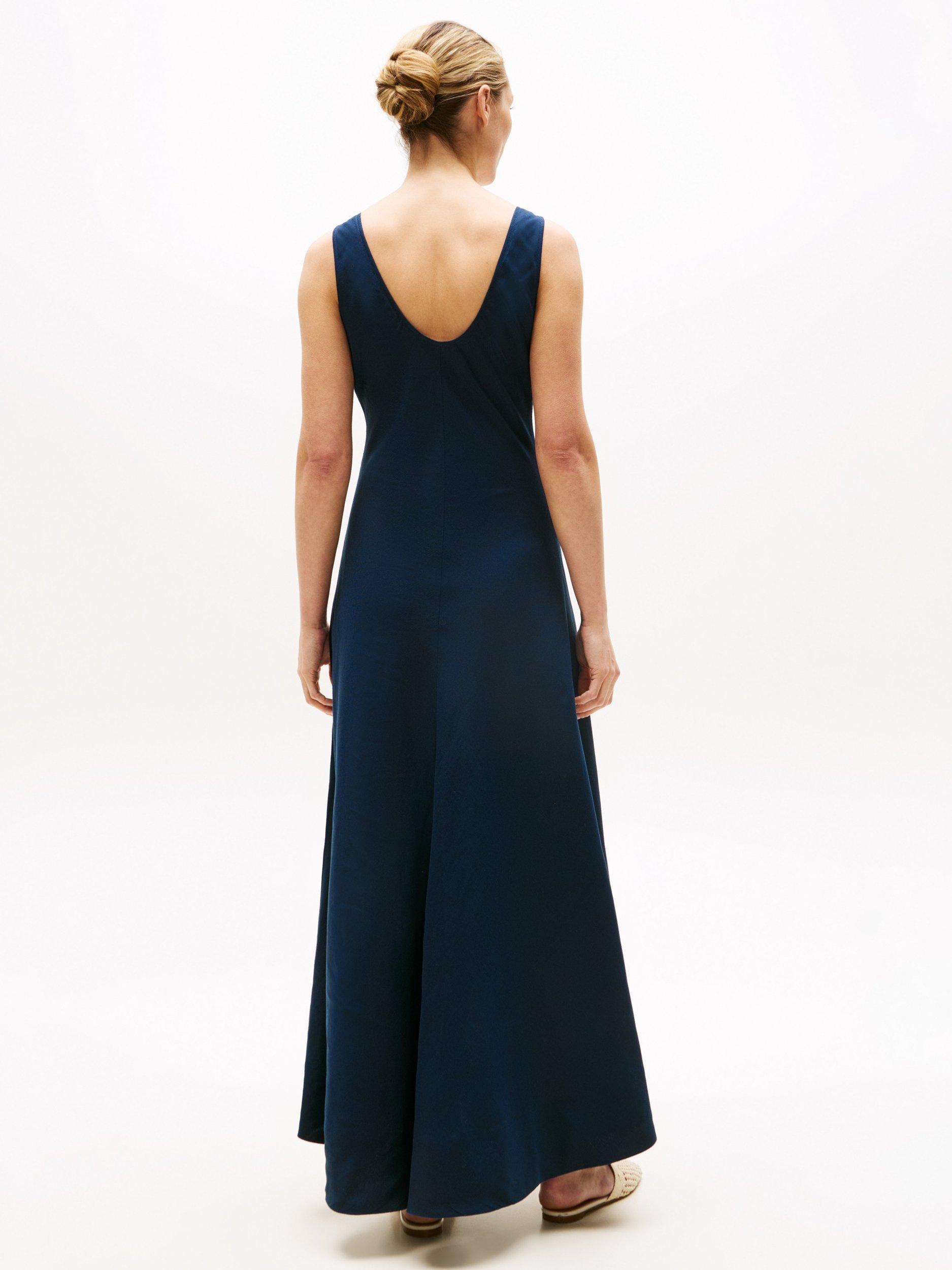 Product image 2 of 4, which shows Tommy Hilfiger Textured Linen Blend Maxi Dress, Dark Night Navy, 4