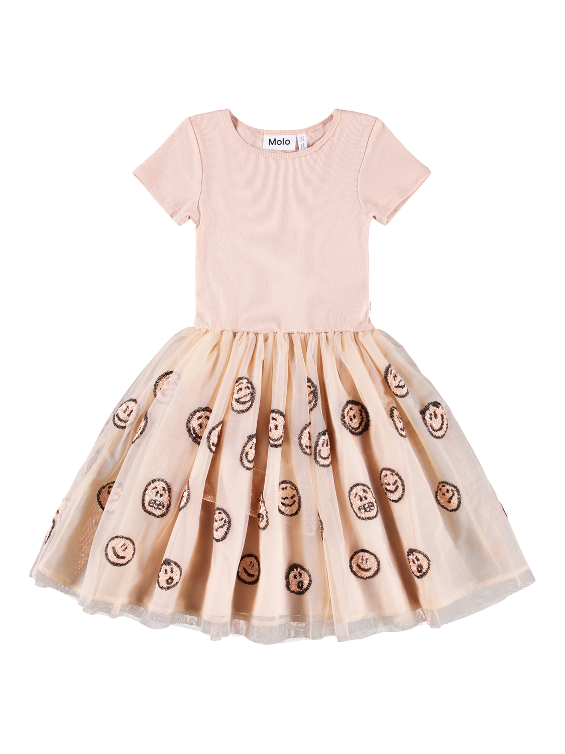 Product image 1 of 3, which shows Molo Kids' Cyrusila Tulle Sequin Dress, Rose Cloud, 3-4 years