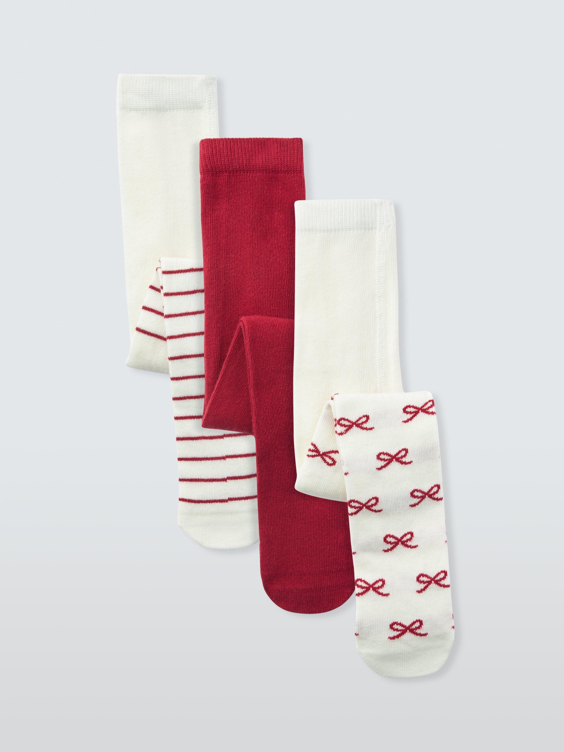 Product image 1 of 3, which shows John Lewis Baby Christmas Tights, Pack of 3, Multi, 0-6 months