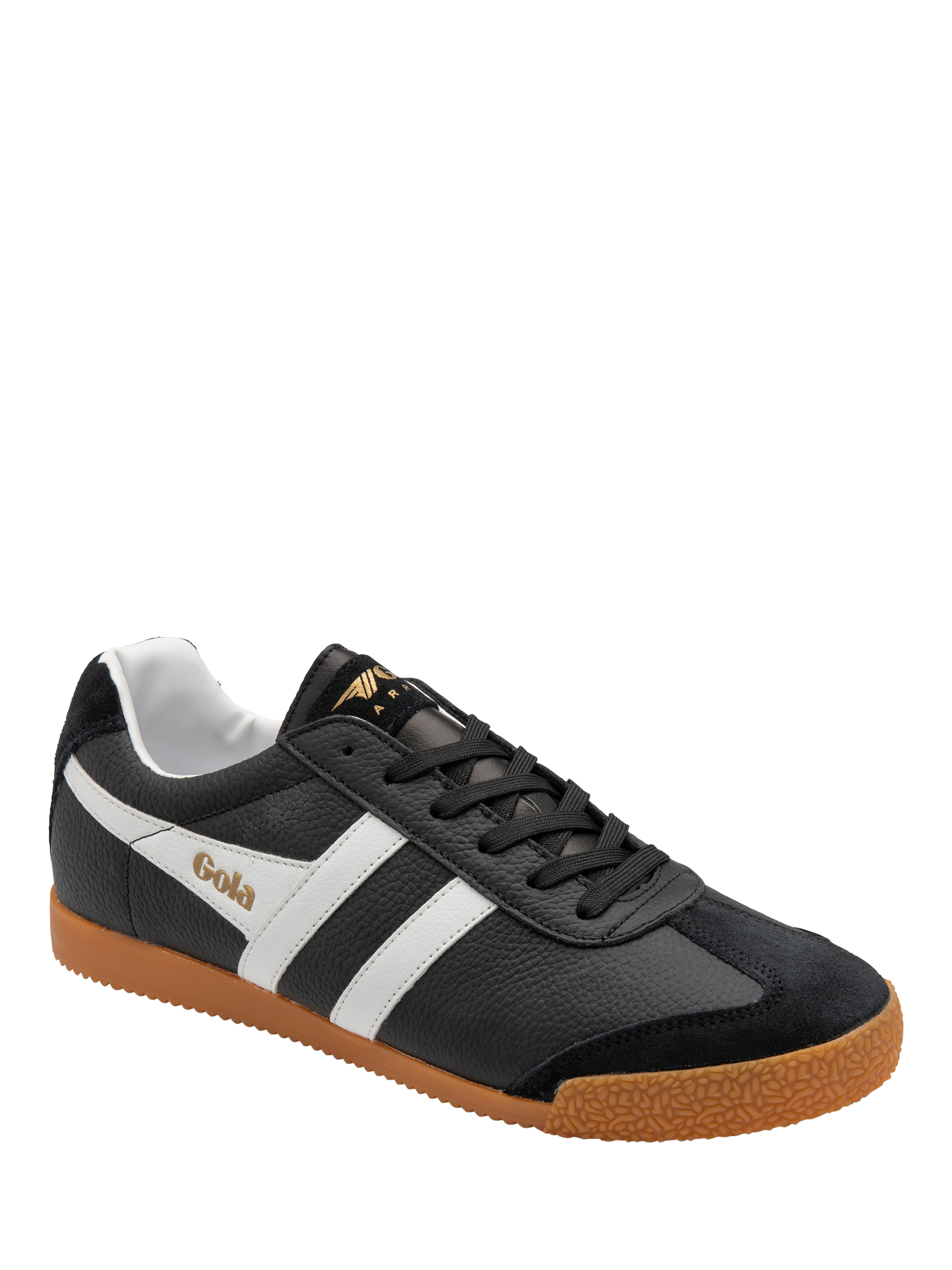 Product image 2 of 5, which shows Gola Harrier Suede Lace Up Trainers, Black/ White, 7