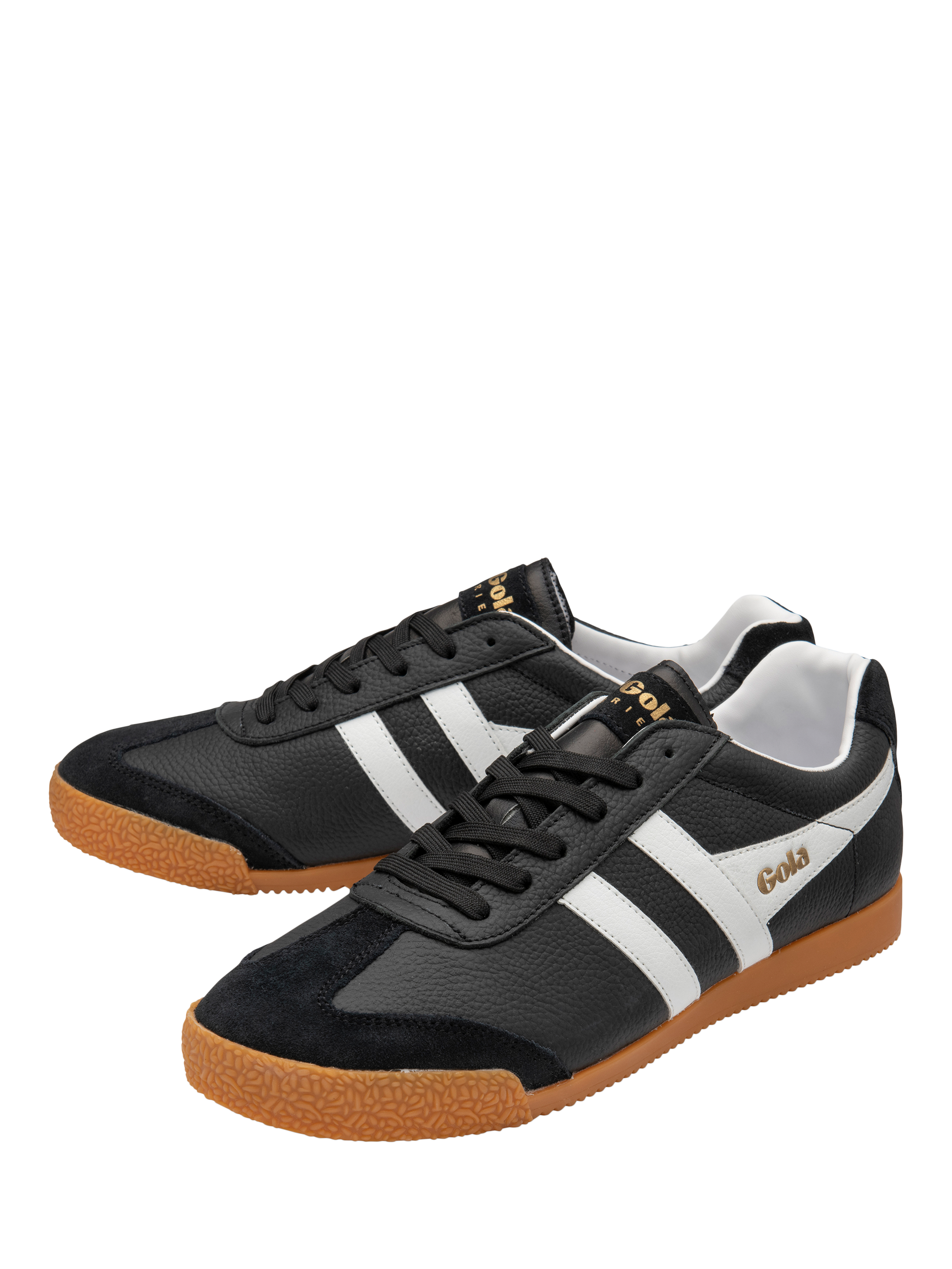 Product image 3 of 5, which shows Gola Harrier Suede Lace Up Trainers, Black/ White, 7