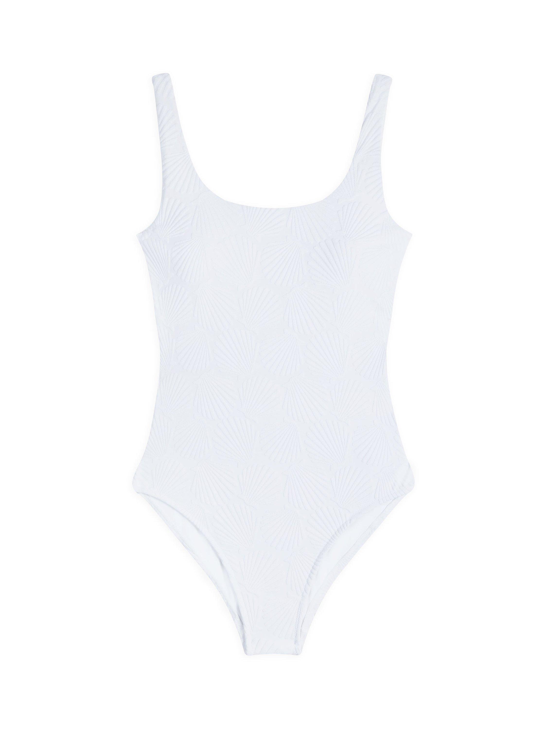 Product image 4 of 6, which shows Chelsea Peers Wireless Jacquard Shell Mixed Blend Swimsuit, White, 6