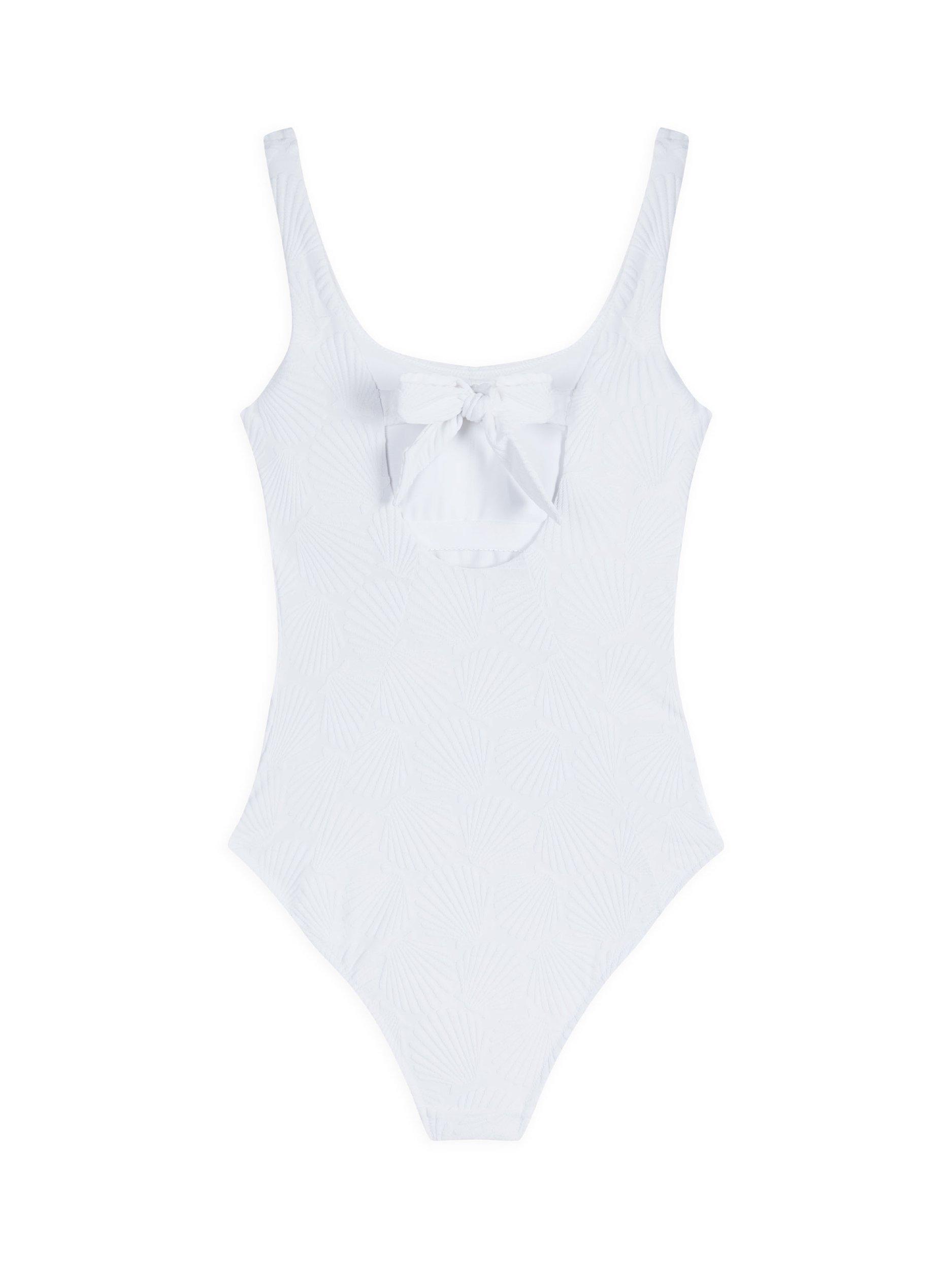 Product image 5 of 6, which shows Chelsea Peers Wireless Jacquard Shell Mixed Blend Swimsuit, White, 6
