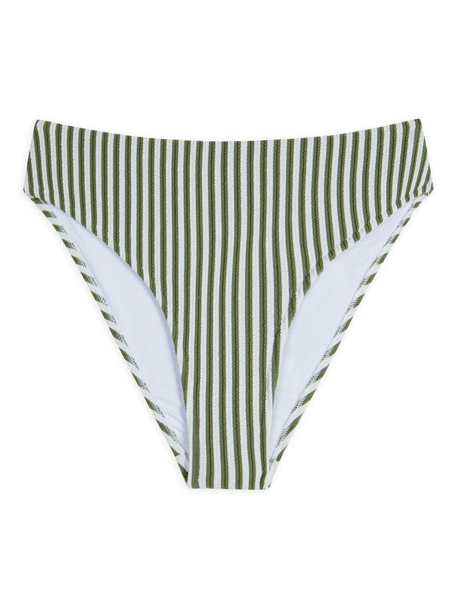 Product image 4 of 6, which shows Chelsea Peers Stripe Bikini Bottoms, Green/White, 18