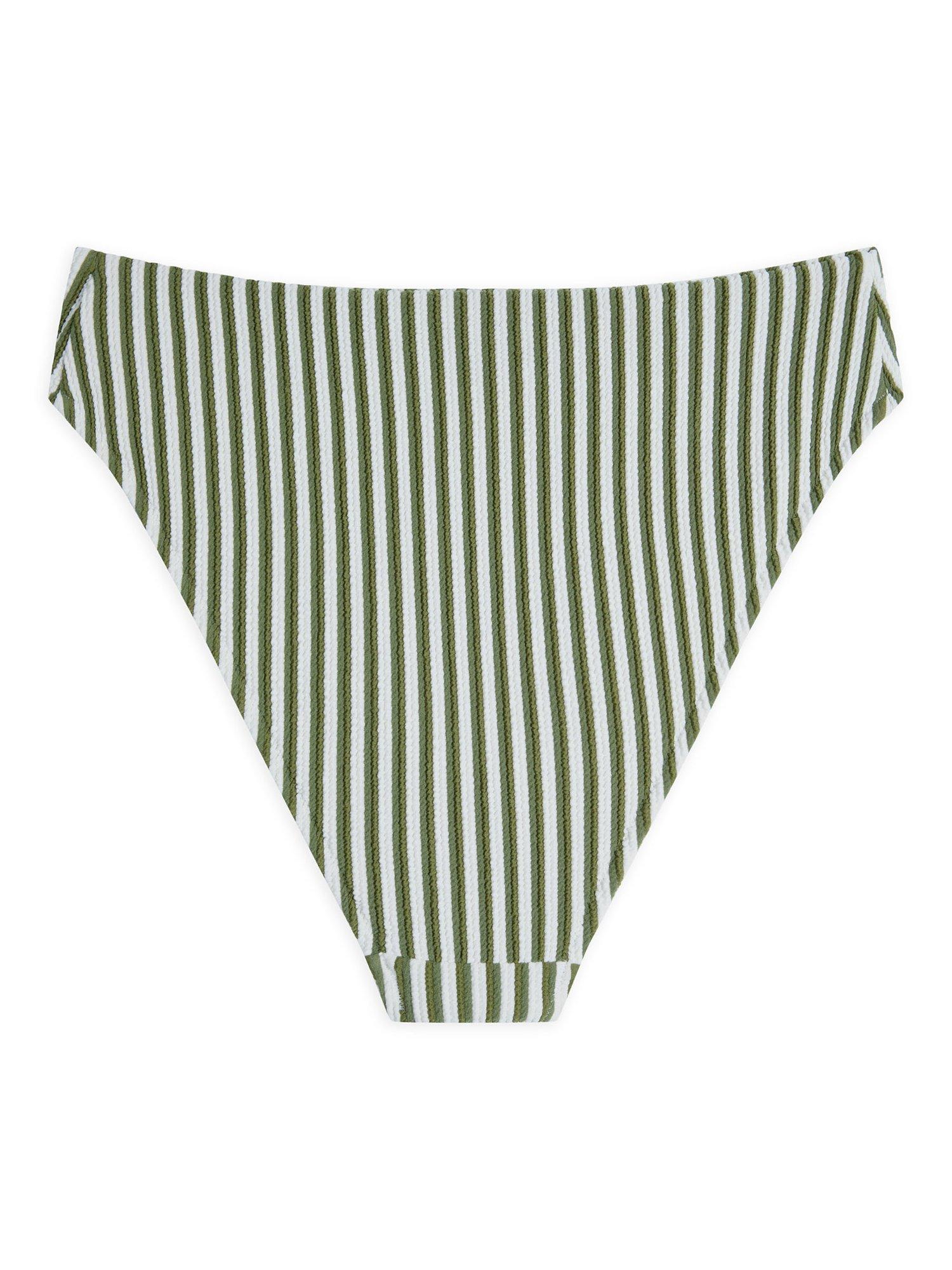 Product image 5 of 6, which shows Chelsea Peers Stripe Bikini Bottoms, Green/White, 18